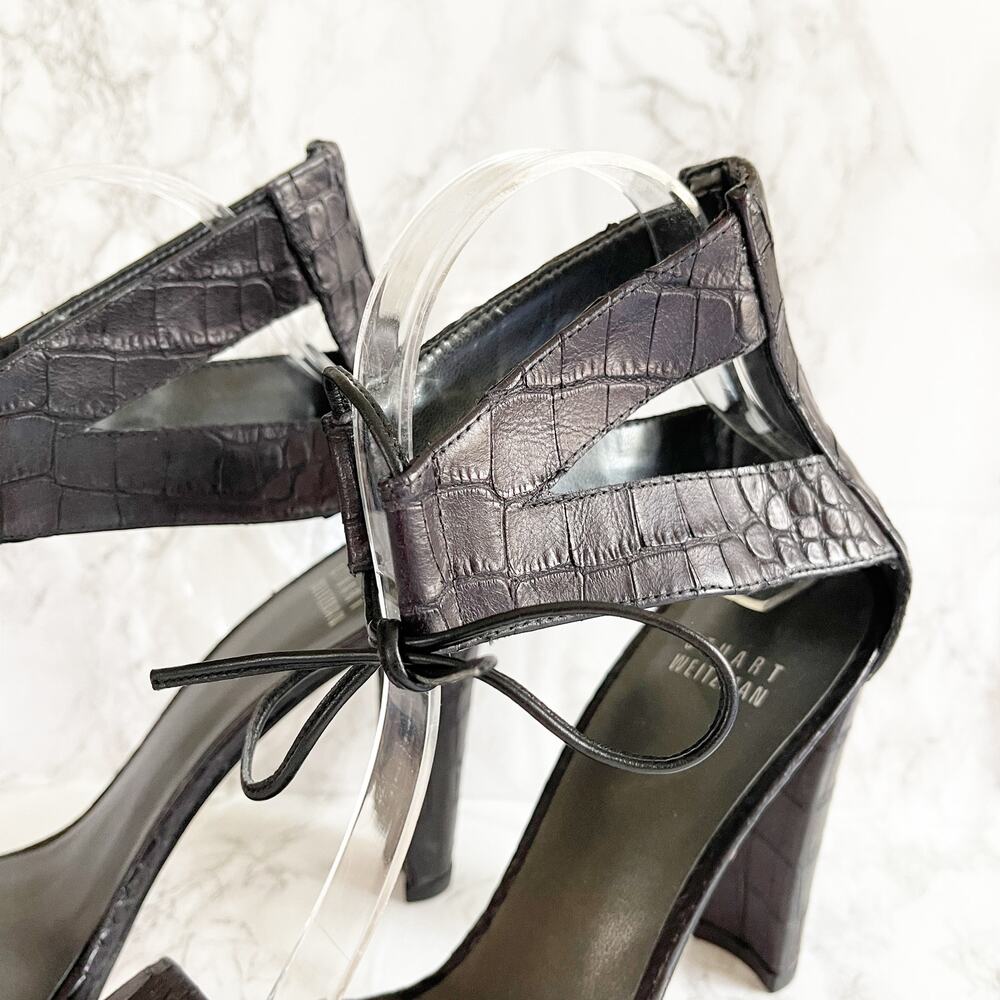 Stuart Weitzman Leather Crocodile Embossed Heels … - image 2